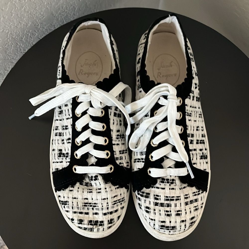 JACK ROGERS Teagan Sneakers Black and White Tweed, Size 8.5 - Picture 4 of 10